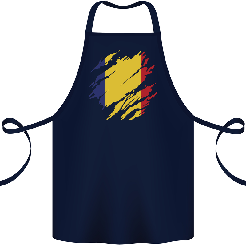Torn Romania Flag Romanian Day Football Cotton Apron 100% Organic Navy Blue