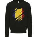 Torn Romania Flag Romanian Day Football Kids Sweatshirt Jumper Black