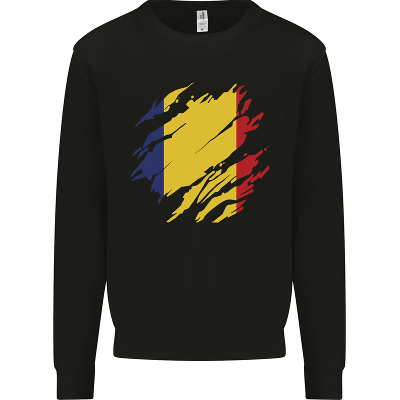 Torn Romania Flag Romanian Day Football Kids Sweatshirt Jumper Black