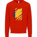 Torn Romania Flag Romanian Day Football Kids Sweatshirt Jumper Bright Red
