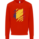Torn Romania Flag Romanian Day Football Kids Sweatshirt Jumper Bright Red