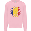 Torn Romania Flag Romanian Day Football Kids Sweatshirt Jumper Light Pink