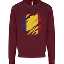 Torn Romania Flag Romanian Day Football Kids Sweatshirt Jumper Maroon
