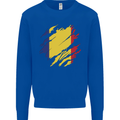 Torn Romania Flag Romanian Day Football Kids Sweatshirt Jumper Royal Blue