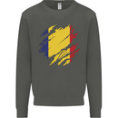 Torn Romania Flag Romanian Day Football Kids Sweatshirt Jumper Storm Grey