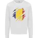 Torn Romania Flag Romanian Day Football Kids Sweatshirt Jumper White