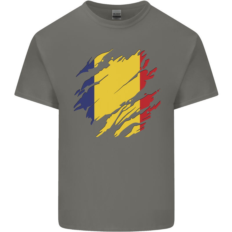 Torn Romania Flag Romanian Day Football Kids T-Shirt Childrens Charcoal