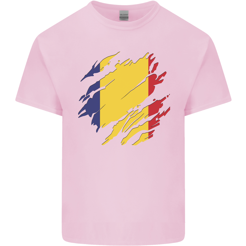 Torn Romania Flag Romanian Day Football Kids T-Shirt Childrens Light Pink