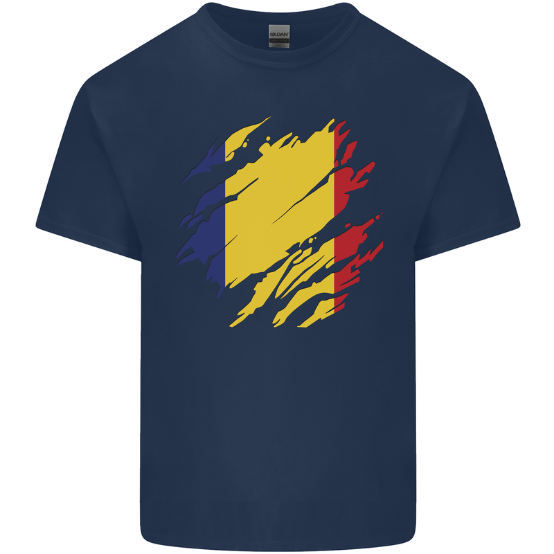 Torn Romania Flag Romanian Day Football Kids T-Shirt Childrens Navy Blue