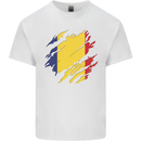 Torn Romania Flag Romanian Day Football Kids T-Shirt Childrens White