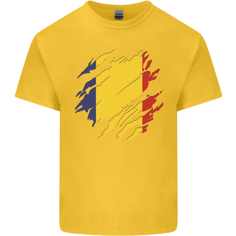 Torn Romania Flag Romanian Day Football Kids T-Shirt Childrens Yellow