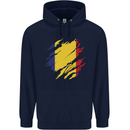 Torn Romania Flag Romanian Day Football Mens 80% Cotton Hoodie Navy Blue