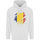 Torn Romania Flag Romanian Day Football Mens 80% Cotton Hoodie White