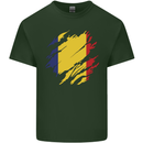 Torn Romania Flag Romanian Day Football Mens Cotton T-Shirt Tee Top Forest Green