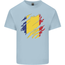 Torn Romania Flag Romanian Day Football Mens Cotton T-Shirt Tee Top Light Blue