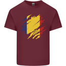 Torn Romania Flag Romanian Day Football Mens Cotton T-Shirt Tee Top Maroon