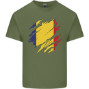 Torn Romania Flag Romanian Day Football Mens Cotton T-Shirt Tee Top Military Green