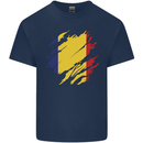 Torn Romania Flag Romanian Day Football Mens Cotton T-Shirt Tee Top Navy Blue