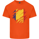 Torn Romania Flag Romanian Day Football Mens Cotton T-Shirt Tee Top Orange