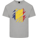Torn Romania Flag Romanian Day Football Mens Cotton T-Shirt Tee Top Sports Grey