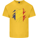 Torn Romania Flag Romanian Day Football Mens Cotton T-Shirt Tee Top Yellow