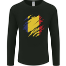 Torn Romania Flag Romanian Day Football Mens Long Sleeve T-Shirt Black