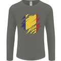 Torn Romania Flag Romanian Day Football Mens Long Sleeve T-Shirt Charcoal