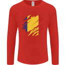 Torn Romania Flag Romanian Day Football Mens Long Sleeve T-Shirt Red