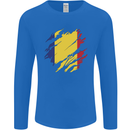 Torn Romania Flag Romanian Day Football Mens Long Sleeve T-Shirt Royal Blue