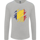 Torn Romania Flag Romanian Day Football Mens Long Sleeve T-Shirt Sports Grey