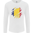 Torn Romania Flag Romanian Day Football Mens Long Sleeve T-Shirt White