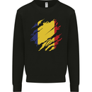 Torn Romania Flag Romanian Day Football Mens Sweatshirt Jumper Black