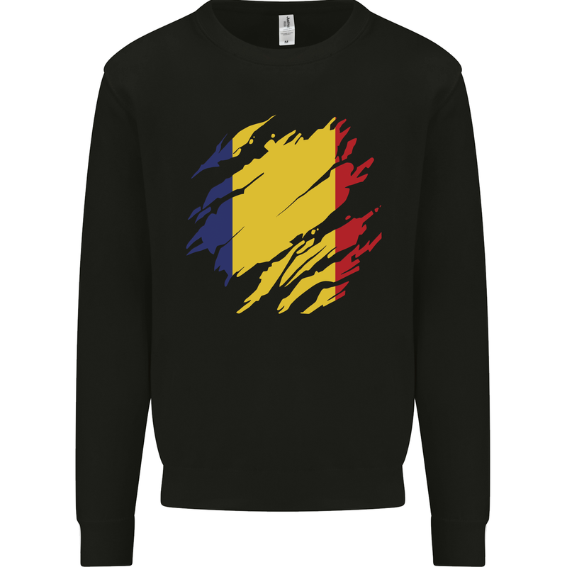 Torn Romania Flag Romanian Day Football Mens Sweatshirt Jumper Black