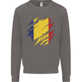 Torn Romania Flag Romanian Day Football Mens Sweatshirt Jumper Charcoal