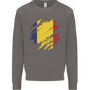 Torn Romania Flag Romanian Day Football Mens Sweatshirt Jumper Charcoal
