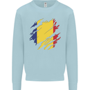 Torn Romania Flag Romanian Day Football Mens Sweatshirt Jumper Light Blue