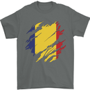 Torn Romania Flag Romanian Day Football Mens T-Shirt 100% Cotton Charcoal