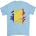 Torn Romania Flag Romanian Day Football Mens T-Shirt 100% Cotton Light Blue