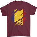 Torn Romania Flag Romanian Day Football Mens T-Shirt 100% Cotton Maroon