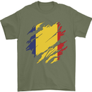 Torn Romania Flag Romanian Day Football Mens T-Shirt 100% Cotton Military Green