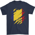 Torn Romania Flag Romanian Day Football Mens T-Shirt 100% Cotton Navy Blue
