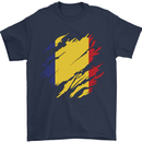 Torn Romania Flag Romanian Day Football Mens T-Shirt 100% Cotton Navy Blue