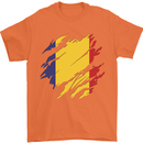 Torn Romania Flag Romanian Day Football Mens T-Shirt 100% Cotton Orange