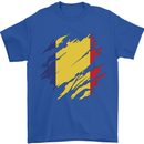 Torn Romania Flag Romanian Day Football Mens T-Shirt 100% Cotton Royal Blue