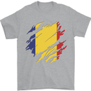 Torn Romania Flag Romanian Day Football Mens T-Shirt 100% Cotton Sports Grey