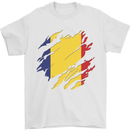Torn Romania Flag Romanian Day Football Mens T-Shirt 100% Cotton White