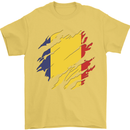 Torn Romania Flag Romanian Day Football Mens T-Shirt 100% Cotton Yellow