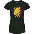 Torn Romania Flag Romanian Day Football Womens Petite Cut T-Shirt Black
