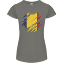 Torn Romania Flag Romanian Day Football Womens Petite Cut T-Shirt Charcoal