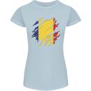 Torn Romania Flag Romanian Day Football Womens Petite Cut T-Shirt Light Blue